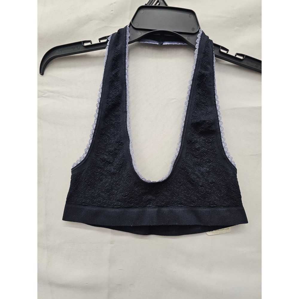Free People Womens Lace Trim Halter Bralette Black Seamless Size Medium/Large
